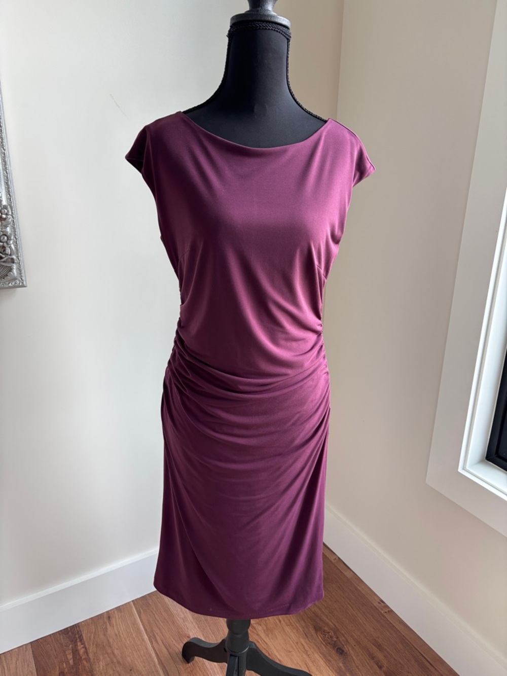Ann Taylor Wine Ruched Midi Dress